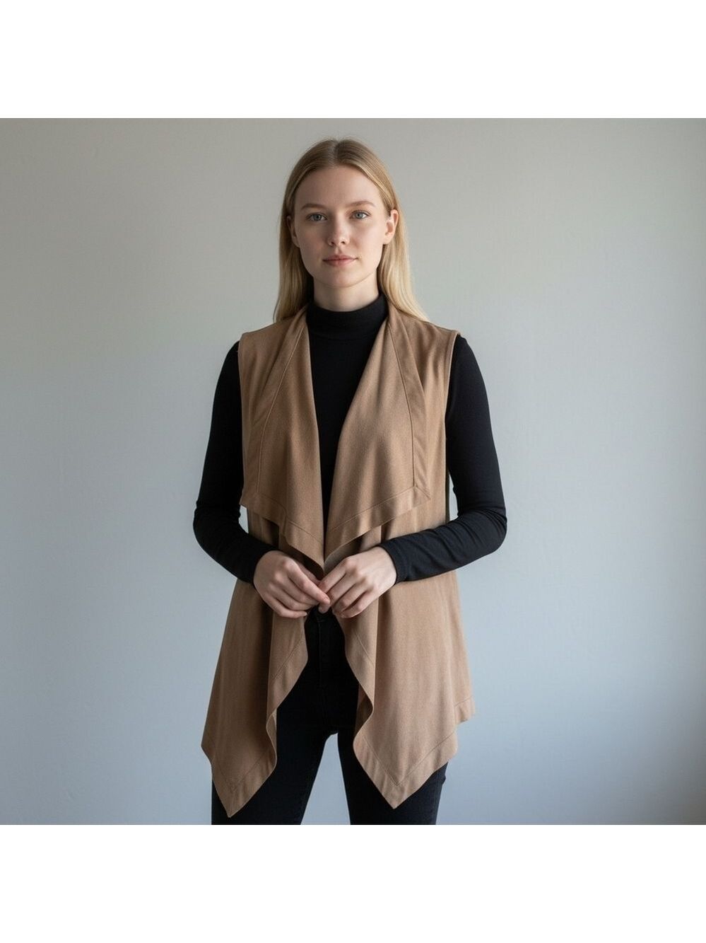 Artisan NY Camel Waterfall Drape Vest Medium